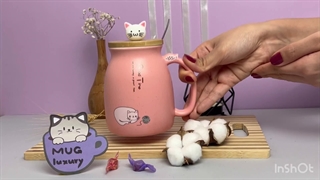 ماگ سرامیکی رنگی درب چوبی طرح گربه